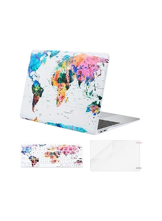 Mosiso Compatible with MacBook Air 13 inch Case 2022 2021 2020 2019 2018 Release A2337 M1 A2179 A1932 Retina Display, Plastic Pattern Hard Case&Keyboard Cover&Screen Protector, World Map White Base - Image 1