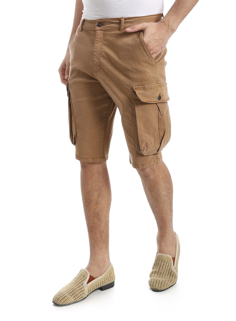 Andora Plain Gabardine Cargo Shorts _ Cidar Brown - Image 2