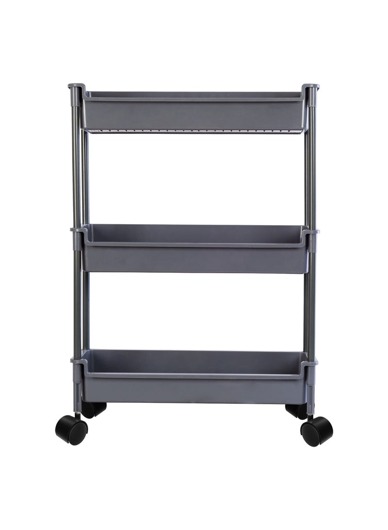 Helal El Helal bathroom supplies organizer with 3 shelves with wheels, gray bathroom trolley - Image 3