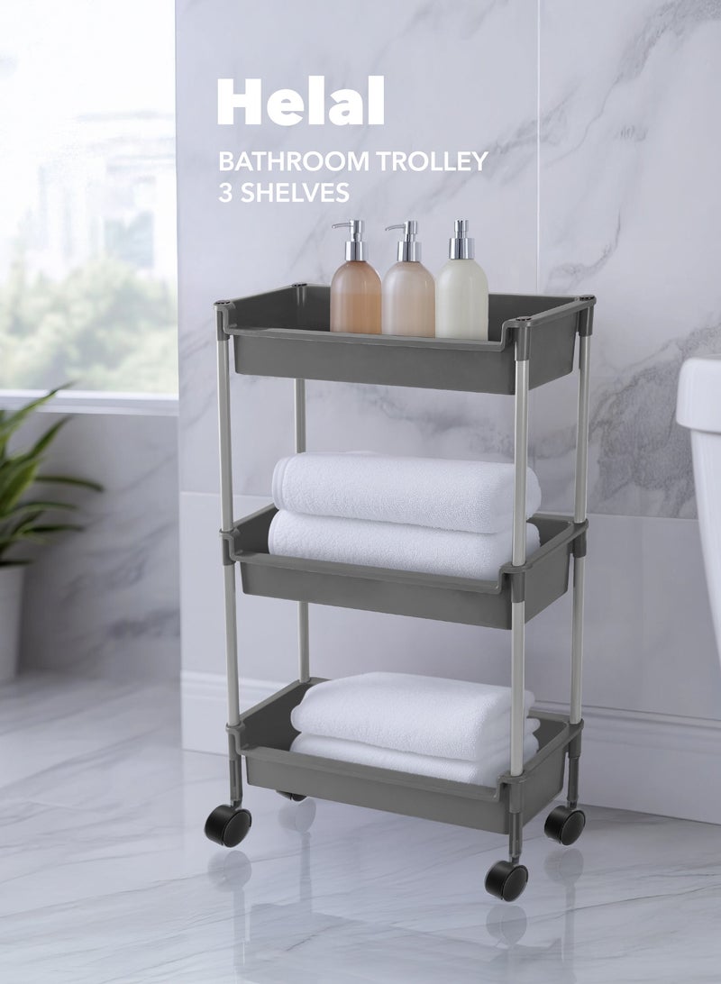 Helal El Helal bathroom supplies organizer with 3 shelves with wheels, gray bathroom trolley - Image 1