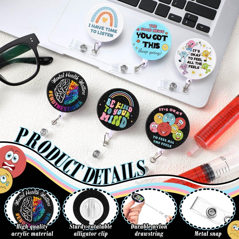 Hoteam 6 Pcs Mental Health Awareness Gifts Mental Health Matters Badge Reels Retractable With Alligator Clip Holders Name Id Reel Clip For Social Worker Psych Therapist Doctor Nurse Assistant Gifts - Image 3