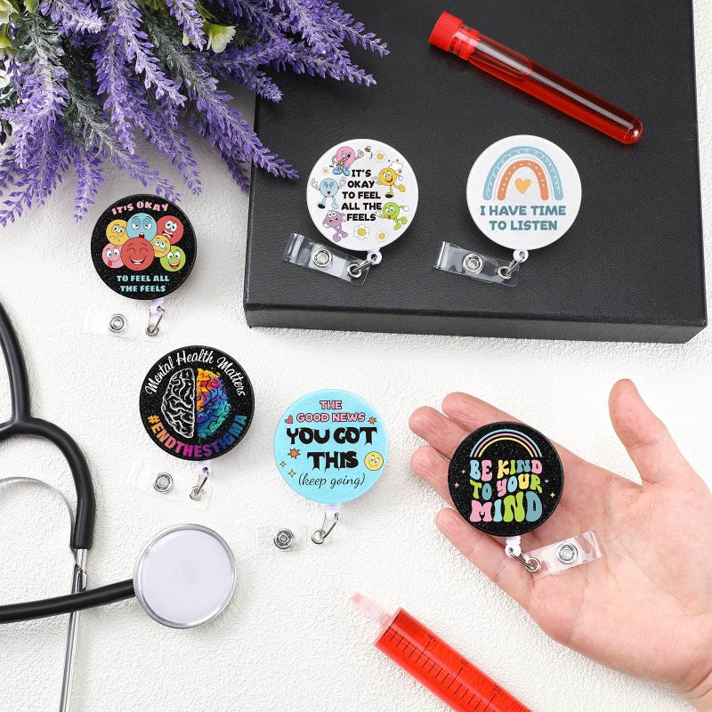 Hoteam 6 Pcs Mental Health Awareness Gifts Mental Health Matters Badge Reels Retractable With Alligator Clip Holders Name Id Reel Clip For Social Worker Psych Therapist Doctor Nurse Assistant Gifts - Image 4
