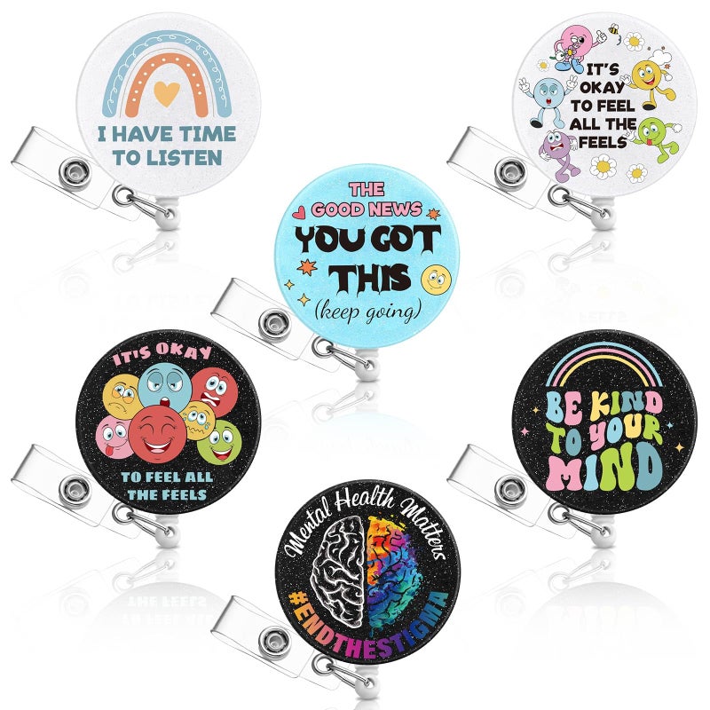 Hoteam 6 Pcs Mental Health Awareness Gifts Mental Health Matters Badge Reels Retractable With Alligator Clip Holders Name Id Reel Clip For Social Worker Psych Therapist Doctor Nurse Assistant Gifts - Image 1