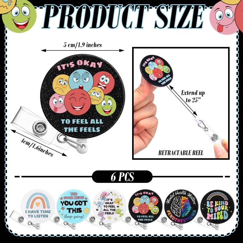 Hoteam 6 Pcs Mental Health Awareness Gifts Mental Health Matters Badge Reels Retractable With Alligator Clip Holders Name Id Reel Clip For Social Worker Psych Therapist Doctor Nurse Assistant Gifts - Image 2