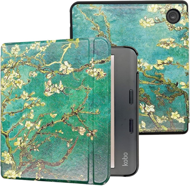 غلاف لجهاز Kobo Libra Colour (الطراز N428، إصدار 2024)، غلاف خارجي من الجلد الصناعي فائق الخفة مع خاصية التشغيل/الإيقاف التلقائي، زهر اللوز - Image 1
