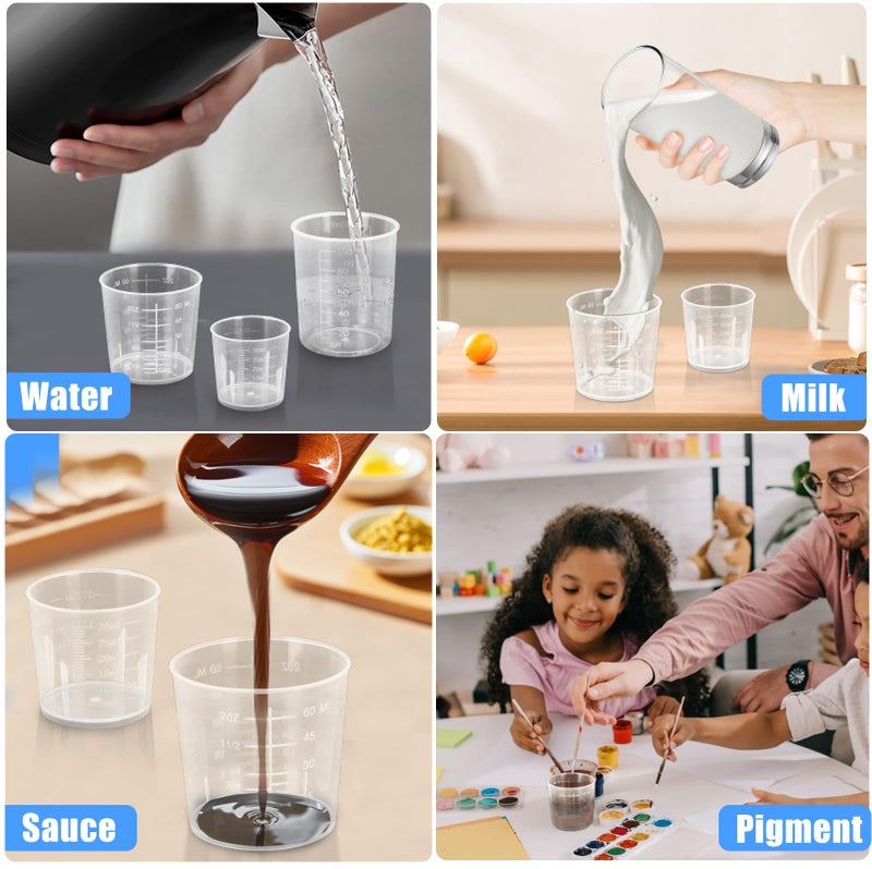 DTDNZKN 3 Pack Measuring Cup Set, Includes 1 Oz (30 Ml), 2 Oz (60 Ml) and 3.4 Oz (100 Ml) Plastic Liquid Measuring Cups- Baking, Cooking, Mixing & Measuring Cups - Image 5