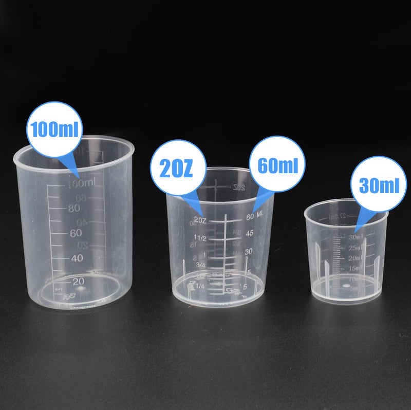 DTDNZKN 3 Pack Measuring Cup Set, Includes 1 Oz (30 Ml), 2 Oz (60 Ml) and 3.4 Oz (100 Ml) Plastic Liquid Measuring Cups- Baking, Cooking, Mixing & Measuring Cups - Image 2