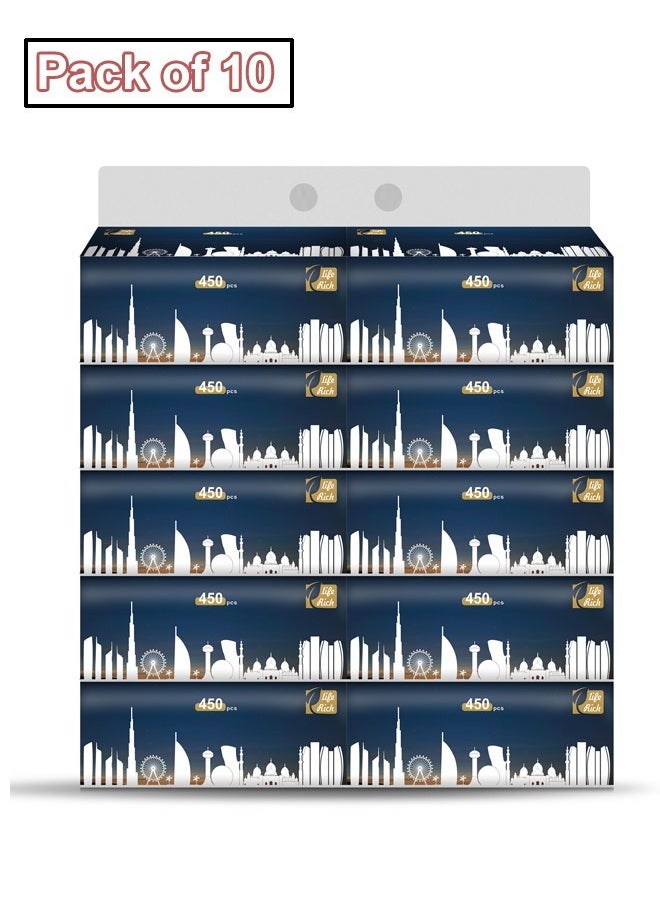 fashionhome - Pack of 10 Multipurpose Use Thick 5 Ply Fragrance Free and Dye Free Tissues 450 Sheets Per Packet Family Pack Facial Tissues Gentle on Skin Lint Free Soft and High Absorbency Paper Towels Ideal for Home Office Travel - Image 1