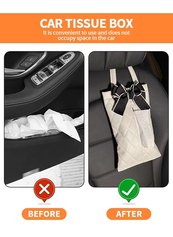 GROIC Car Tissue Holder, Premium PU Leather Napkin Holder for Backseat with Adjustable Strap, Tissues Box Universal Vehicle Hanging Organizer Decoration  - Image 2
