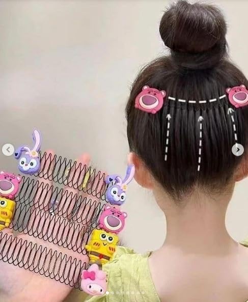 Abhaymart U Shape Hair Finishing Fixer Comb Bobby Bangs Holder Styling Stretchable Hair Pin U Shape Wavy Clips Spring Headband Styling Pins Bun Hair Pins for GirlMulti DesignBig Cartoon 3 PCS - Image 1