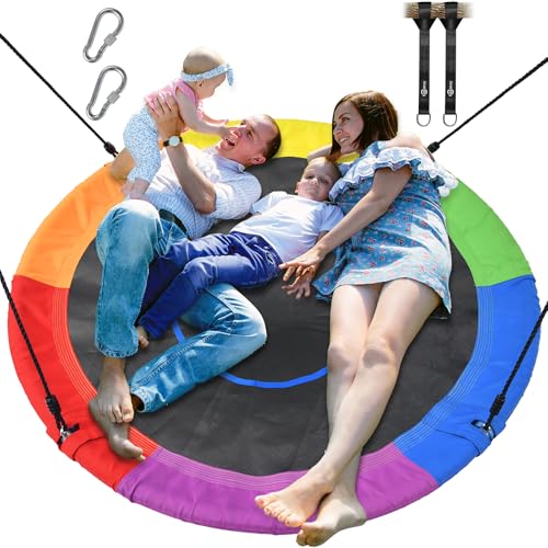 Trekassy 60 Large Saucer Tree Swing for Kids Adults 900D Oxford Waterproof with 2pcs Hanging StrapsRainbow