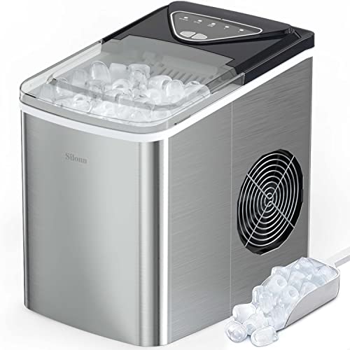 Silonn Ice Makers Countertop, 9 Cubes Ready in 6 Mins, 26lbs in 24Hrs, Self-Cleaning Ice Machine with Ice Scoop and Basket, 2 Sizes of Bullet Ice for Home Kitchen Office Bar Party - Image 1