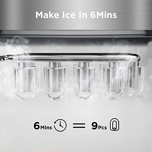 Silonn Ice Makers Countertop, 9 Cubes Ready in 6 Mins, 26lbs in 24Hrs, Self-Cleaning Ice Machine with Ice Scoop and Basket, 2 Sizes of Bullet Ice for Home Kitchen Office Bar Party - Image 3