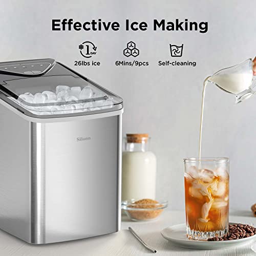 Silonn Ice Makers Countertop, 9 Cubes Ready in 6 Mins, 26lbs in 24Hrs, Self-Cleaning Ice Machine with Ice Scoop and Basket, 2 Sizes of Bullet Ice for Home Kitchen Office Bar Party - Image 2