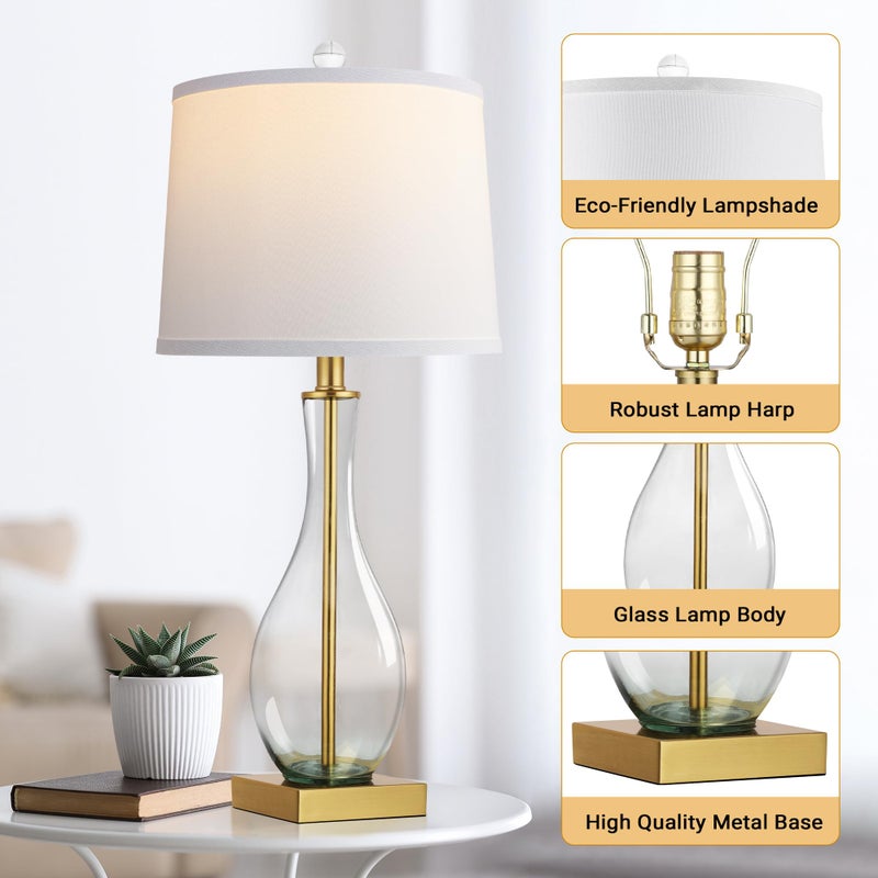 WIHTU Table Lamps Set of 2 with Touch Control, 27" Bedside Desk Lamps for Nightstand Decorations, 3-Way Dimmable Modern Glass Table lamp with USB C and A Charging Ports, Gold (LED Bulbs Included) - Image 4