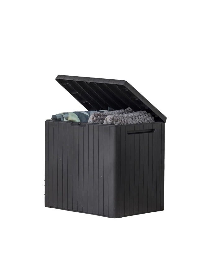 Keter City 30 Gallon Resin Outdoor Storage Box and Patio Furniture Side Table for Pool and Garden Accessories, Dark Grey - Image 1