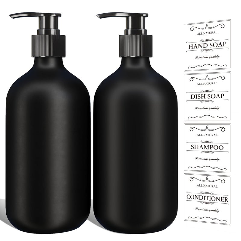 Kzeirm 2Pcs Black Soap Dispenser  16Oz Black Plastic Dish Soap Dispenser Hand Soap Dispenser For Kitchen  Farmhouse Soap Dispenser For Bathroom Accessories  Soap Lotion Dispenser Set - Image 1