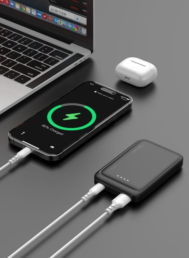 تيلكس TELUX VOLTX 5 بنك طاقة بسعة 5000 مللي أمبير، شحن سريع شاحن محمول صغير بتقنية PD مع منفذ USB-C وUSB-A، آمن ومضغوط، لون أسود - Image 5