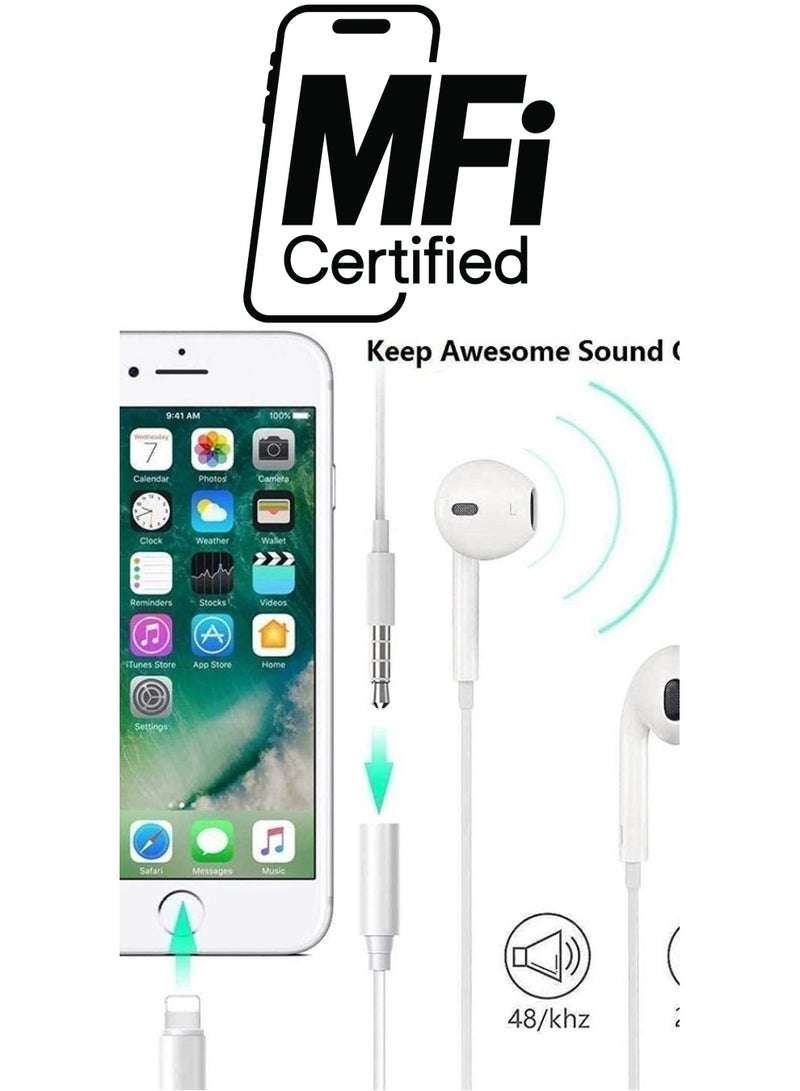 esbeecables 2 Pack [Apple MFi Certified] Lightning to 3.5 mm Headphone Jack Adapter, for iPhone 3.5mm Headphones/Earphones Jack Aux Audio Adapter Dongle for iPhone 14 13 12 11 XS XR X 8 7 iPad, Support All iOS  - Image 1