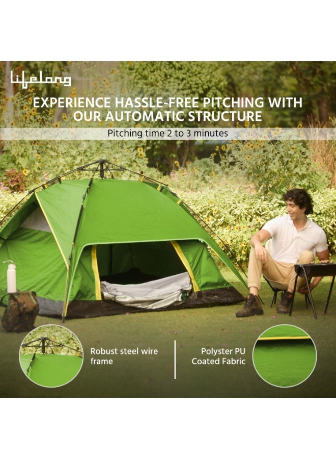 Lifelong Quick Pop-up Camping Tent with Glass Fiber Tent Poles, Superior Air Ventilation, Waterproof with PU Coating for Air Tent-House, Portable & Foldable for Camping 2 Person Green - Image 4