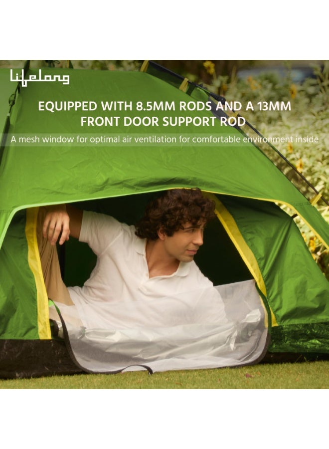 Lifelong Quick Pop-up Camping Tent with Glass Fiber Tent Poles, Superior Air Ventilation, Waterproof with PU Coating for Air Tent-House, Portable & Foldable for Camping 2 Person Green - Image 2