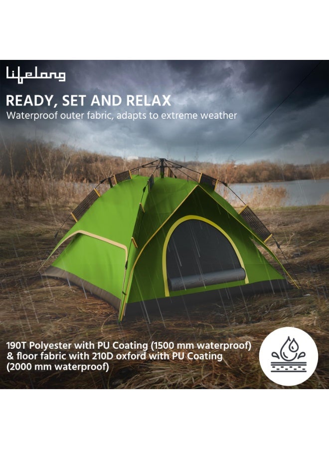 Lifelong Quick Pop-up Camping Tent with Glass Fiber Tent Poles, Superior Air Ventilation, Waterproof with PU Coating for Air Tent-House, Portable & Foldable for Camping 2 Person Green - Image 3