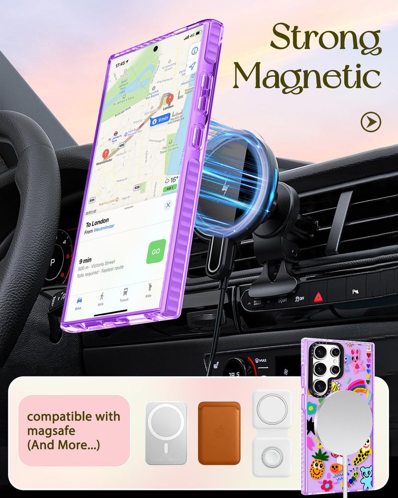 Lotadilo Cute Case for Samsung Galaxy S25 Ultra for Women Girls - Funny Crayon Drawing Design Compatible with Magsafe Magnetic Ring Holder Kickstand Fashion TPU Phone Covers - Image 5