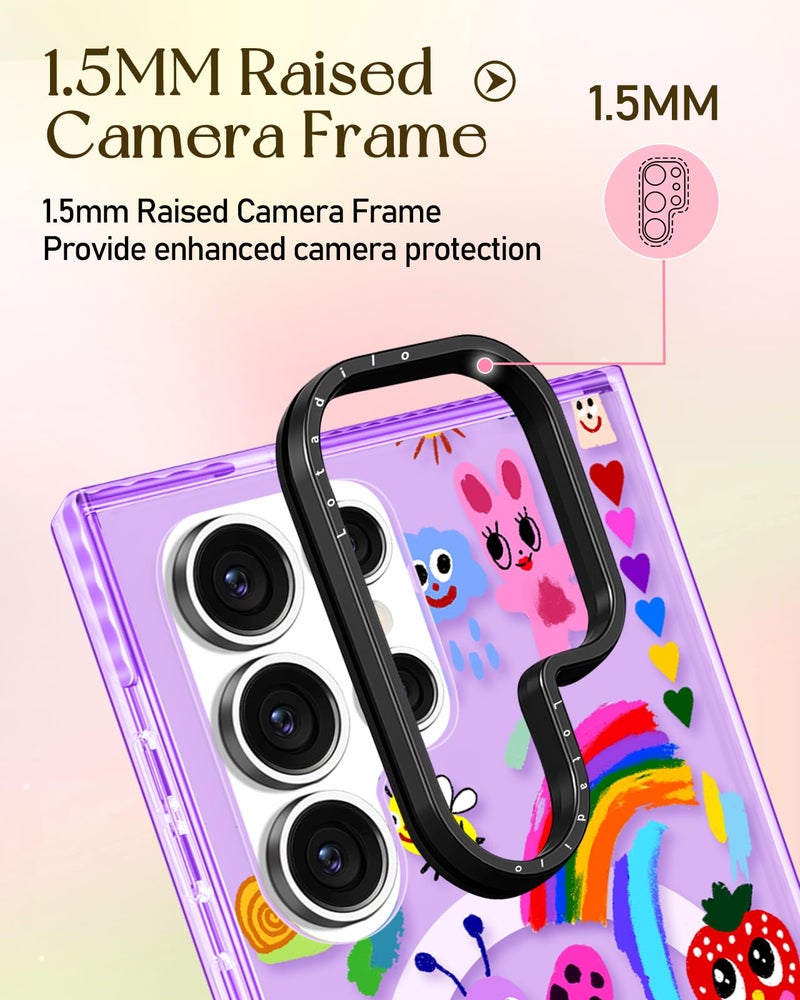 Lotadilo Cute Case for Samsung Galaxy S25 Ultra for Women Girls - Funny Crayon Drawing Design Compatible with Magsafe Magnetic Ring Holder Kickstand Fashion TPU Phone Covers - Image 3
