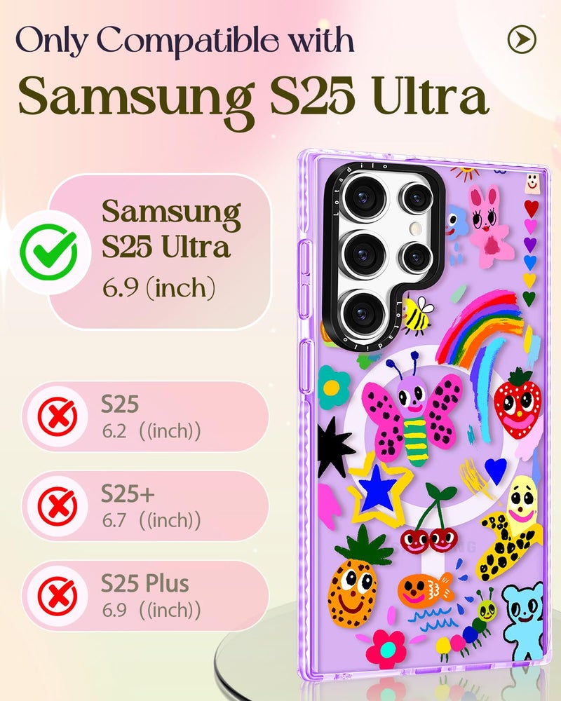 Lotadilo Cute Case for Samsung Galaxy S25 Ultra for Women Girls - Funny Crayon Drawing Design Compatible with Magsafe Magnetic Ring Holder Kickstand Fashion TPU Phone Covers - Image 2