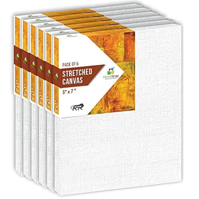 Homestrap 10 Oz Primed Cotton Pre Stretched Canvas with Wooden Frame 5 X 7 Inches - Pack of 6 - Image 1