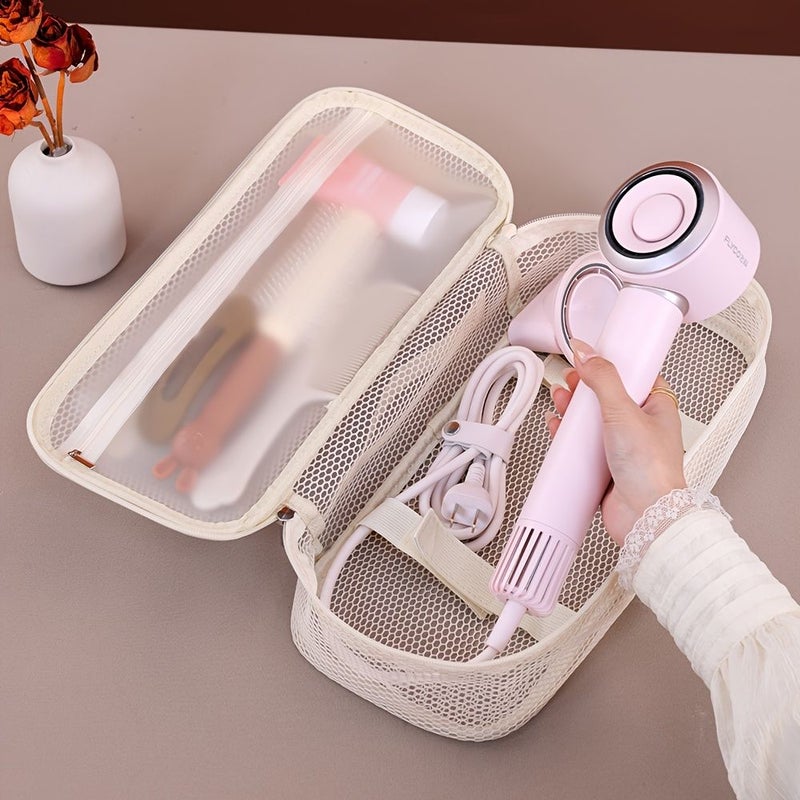 Beige Mesh Hair Dryer Storage Bag Large Capacity Soft Breathable Anti Deform - Image 4