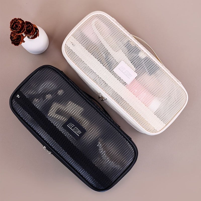 Beige Mesh Hair Dryer Storage Bag Large Capacity Soft Breathable Anti Deform - Image 1