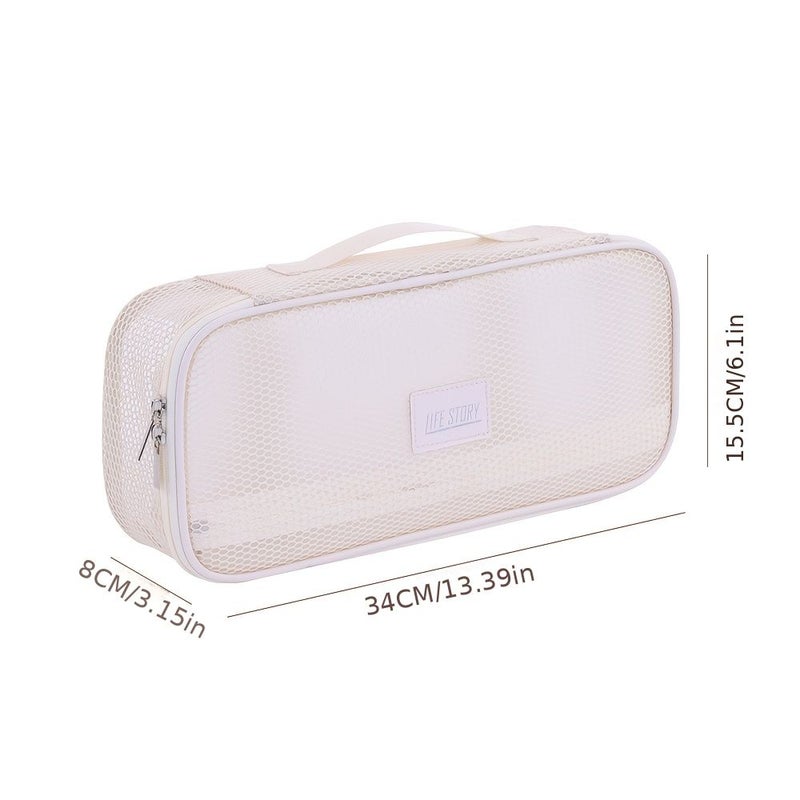 Beige Mesh Hair Dryer Storage Bag Large Capacity Soft Breathable Anti Deform - Image 3