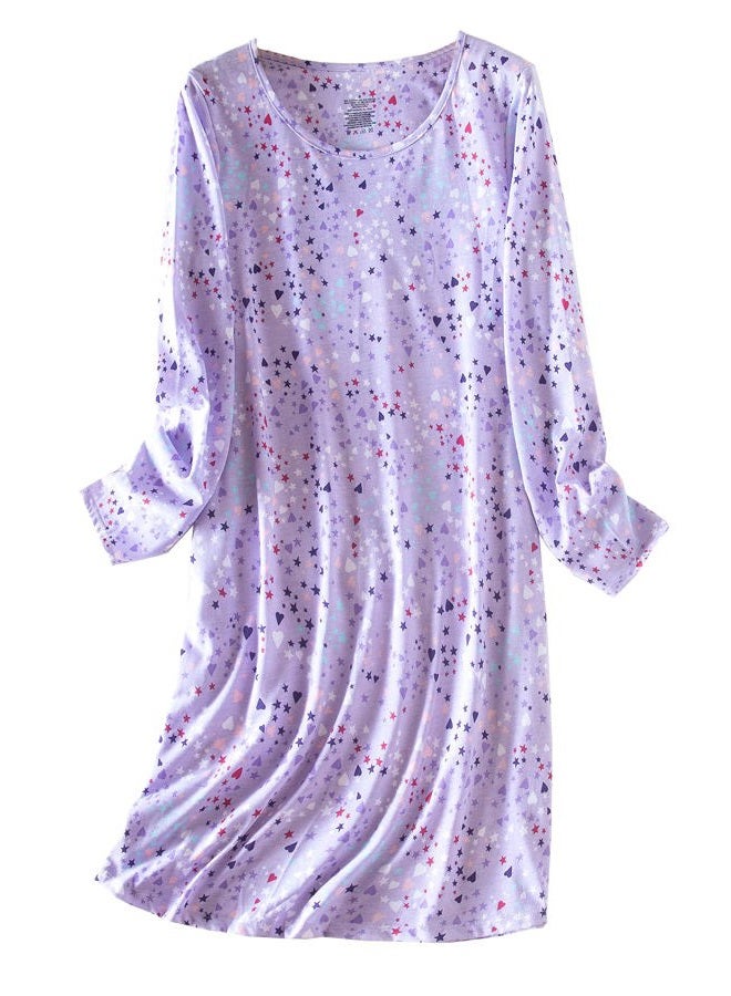 PNAEONG Women's Cotton Sleepwear Long Sleeves Nightgown Print Tee Sleep Dress, Long Purple, XL - Image 1