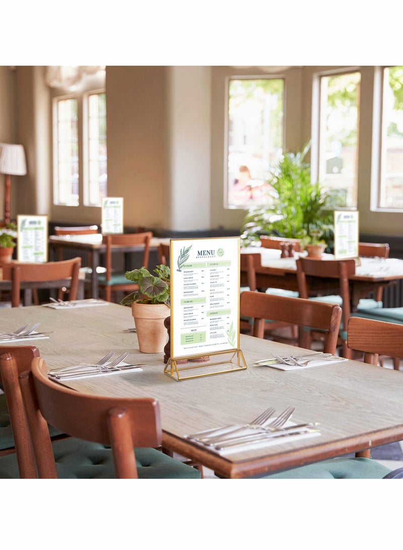 Excefore حامل إطارات أكريليك شفاف مع حواف ذهبية وقاعدة عمودية، حاملي قائمة الطاولة مزدوجي الجوانب لإطارات صور أرقام الطاولة في حفلات الزفاف، لافتات المطاعم، عرض الصور - 5x7 بوصة، 6 عبوة - Image 4