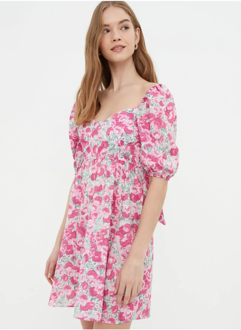 trendyol Balloon Sleeve Floral Print Dress