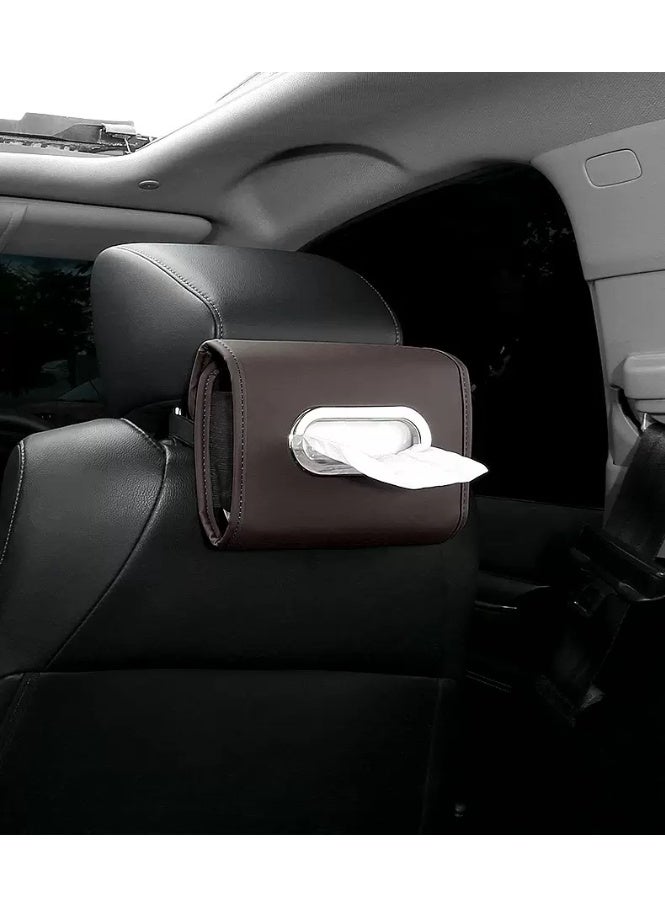 Universal Car Tissue Holder with Elastic Straps - Black Brown Adjustable Car Organizer for Seat Back/Console/Dashboard Fits All Tissue Sizes - Image 2