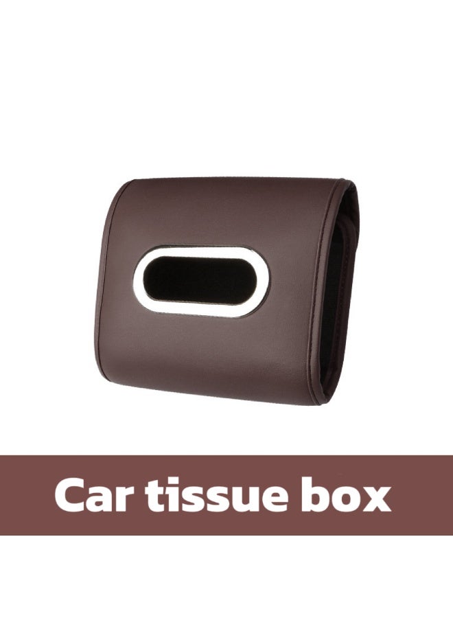 Universal Car Tissue Holder with Elastic Straps - Black Brown Adjustable Car Organizer for Seat Back/Console/Dashboard Fits All Tissue Sizes - Image 1