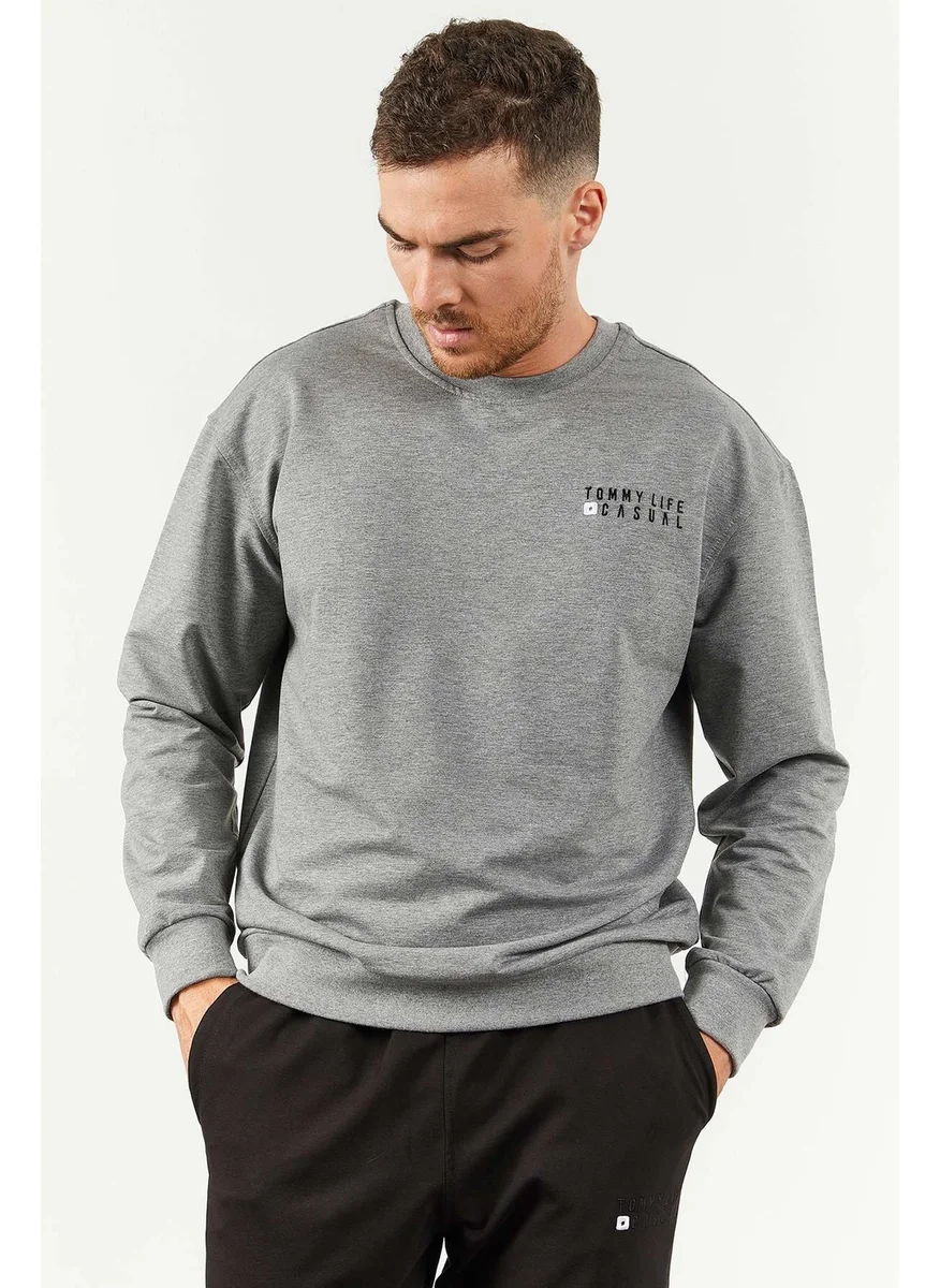 تومي لايف Gray Melange-Black Men's Casual O Neck Oversize Elastic Leg Tracksuit - 85120