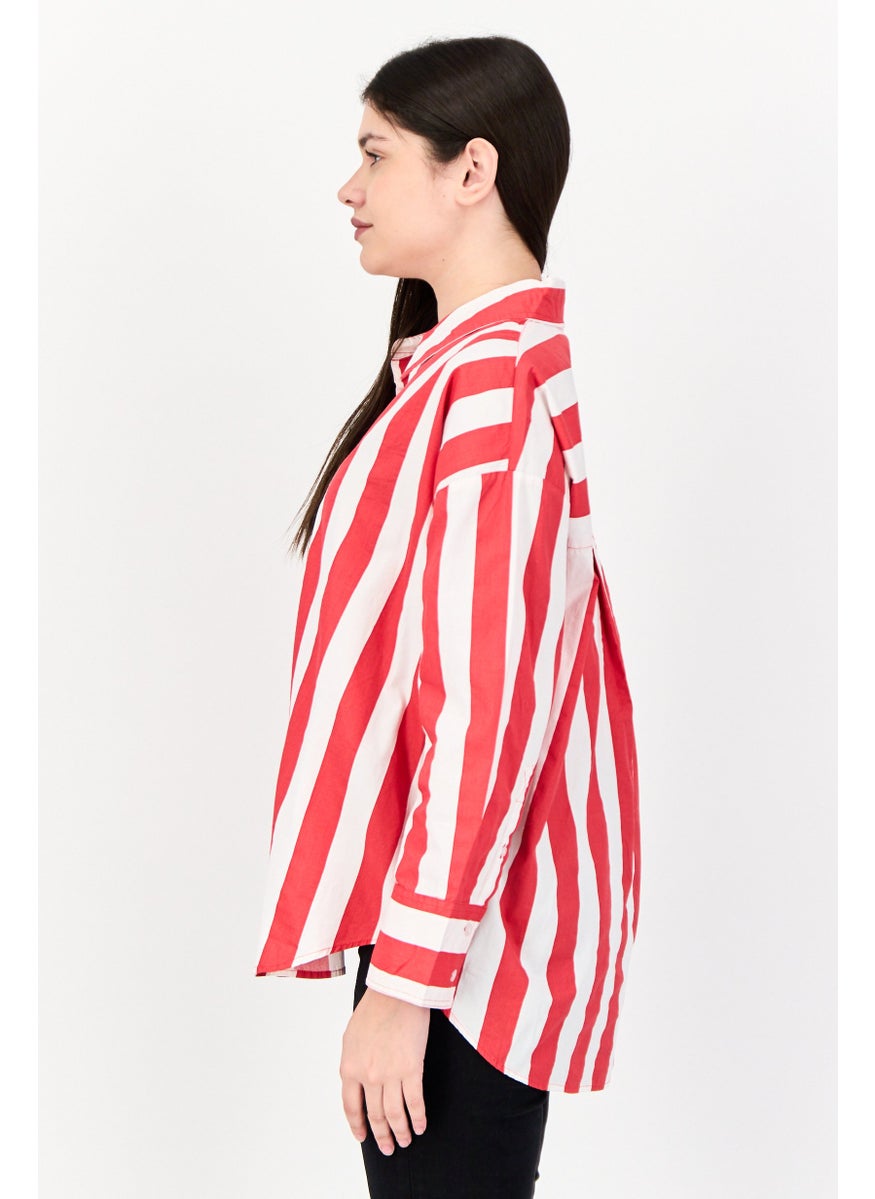 Kathy Ireland Women Pointed Collar Striped Long Sleeve Shirt, Multicolor  - Image 3