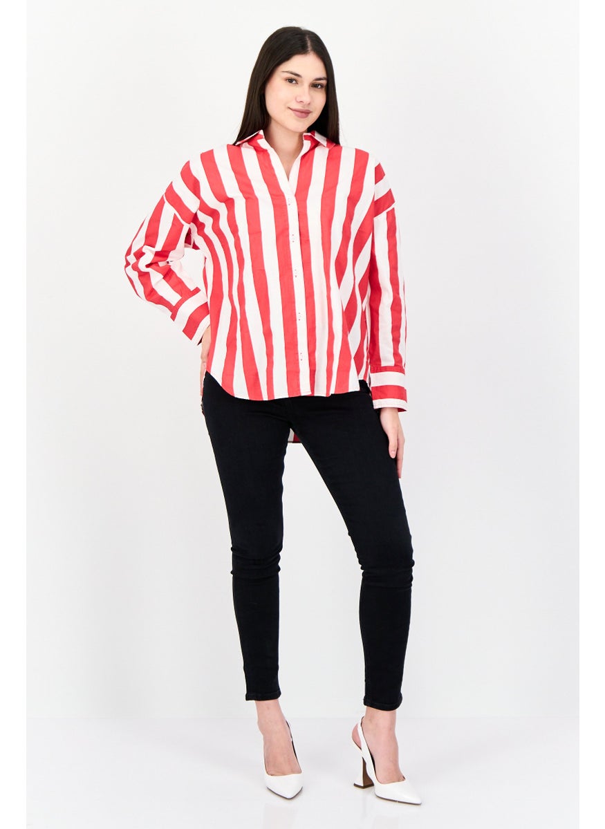 Kathy Ireland Women Pointed Collar Striped Long Sleeve Shirt, Multicolor  - Image 2