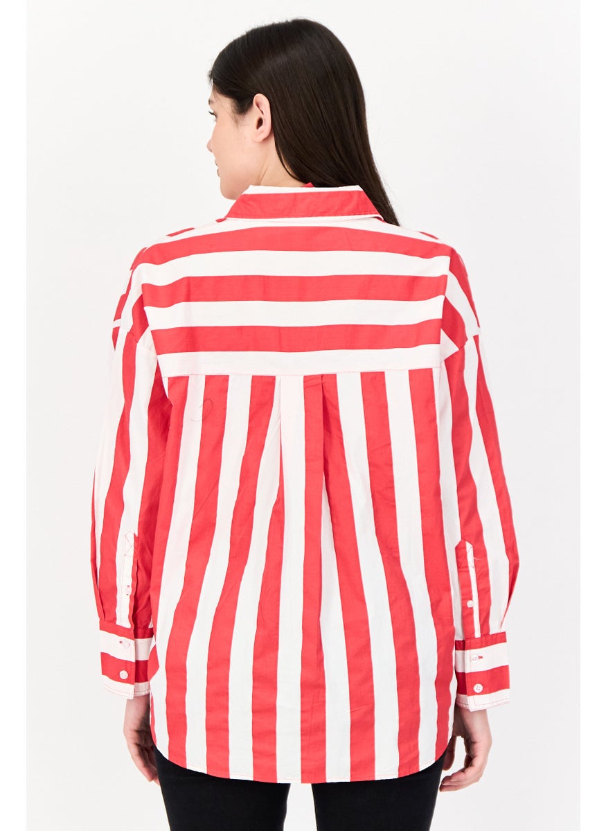 Kathy Ireland Women Pointed Collar Striped Long Sleeve Shirt, Multicolor  - Image 4