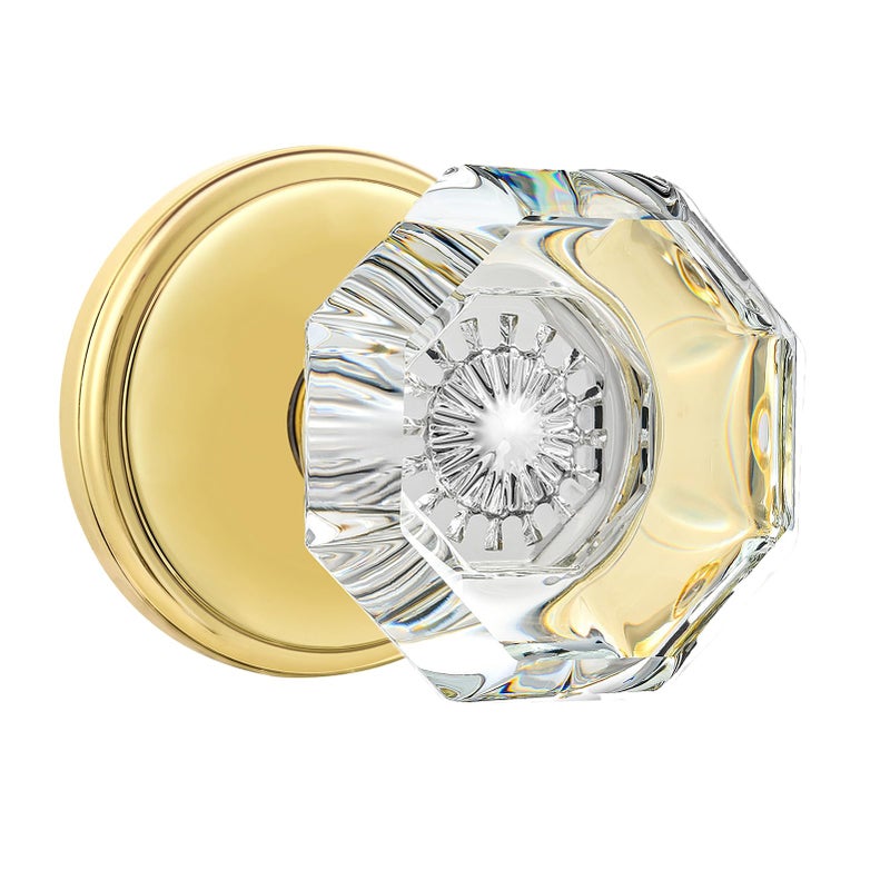 CLCTK Passage Glass Door Knobs Interior Octagon Crystal Door Knobs for Hall and Closet GoldPolished Brass