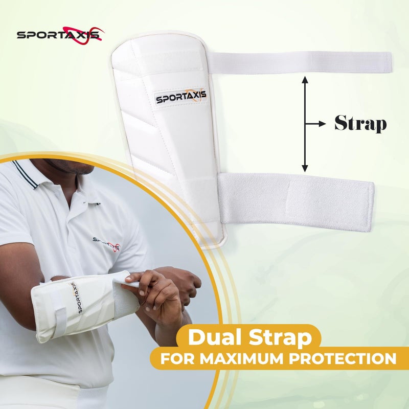 SPORTAXIS Cricket Arm Guard - Dual Strap, Soft Inside Foam, Maximum Protection - White, Essential Cricket Gear for Confident and Stylish Play â€“ Useful for Long Practice & Playing Sessions - Image 4