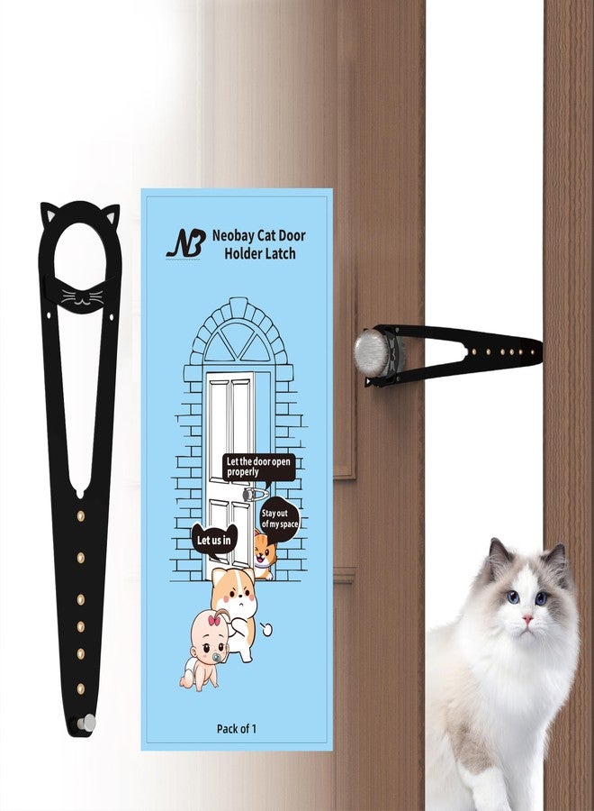 Neobay Cat Door Holder Latch, 7 Sizes Adjustable Cat Door Latch with Stabilizer, Keep Door Prop Open for Cat and Keep Dogs Out, Alternative of Pet Gates and Interior Cat Door, Black, 1 Pack - Image 1