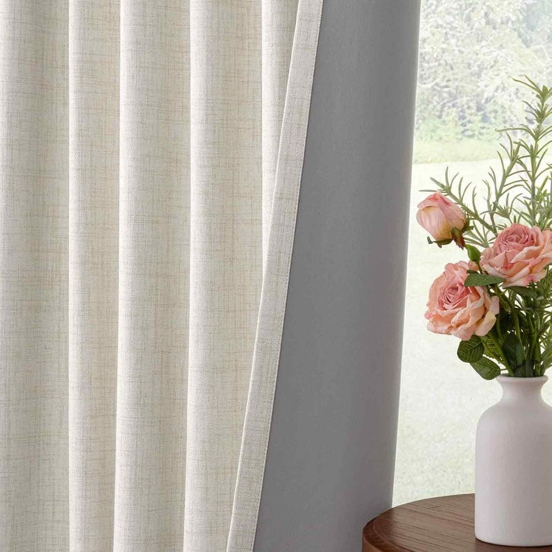 INOVADAY 100% Blackout Curtains 90 Inches Length 2 Panels Set, Back Tab/Rod Pocket Linen Black Out Curtains for Bedroom, Thermal Insulated Window Drapes - Beige, W50 X L90 - Image 5