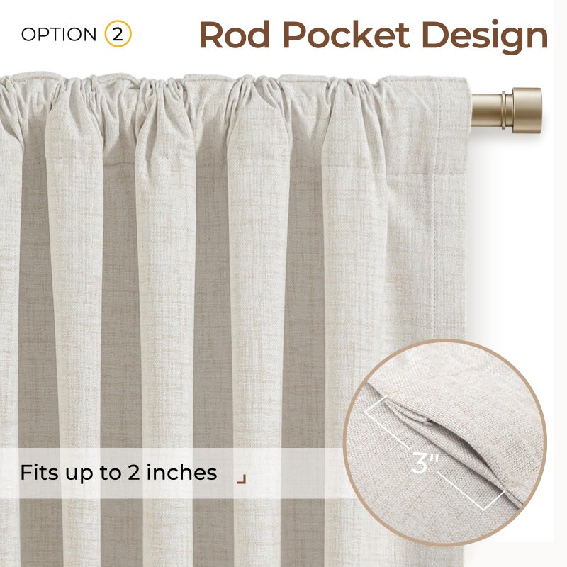 INOVADAY 100% Blackout Curtains 90 Inches Length 2 Panels Set, Back Tab/Rod Pocket Linen Black Out Curtains for Bedroom, Thermal Insulated Window Drapes - Beige, W50 X L90 - Image 4