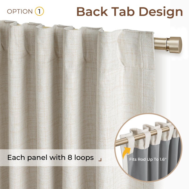 INOVADAY 100% Blackout Curtains 90 Inches Length 2 Panels Set, Back Tab/Rod Pocket Linen Black Out Curtains for Bedroom, Thermal Insulated Window Drapes - Beige, W50 X L90 - Image 3