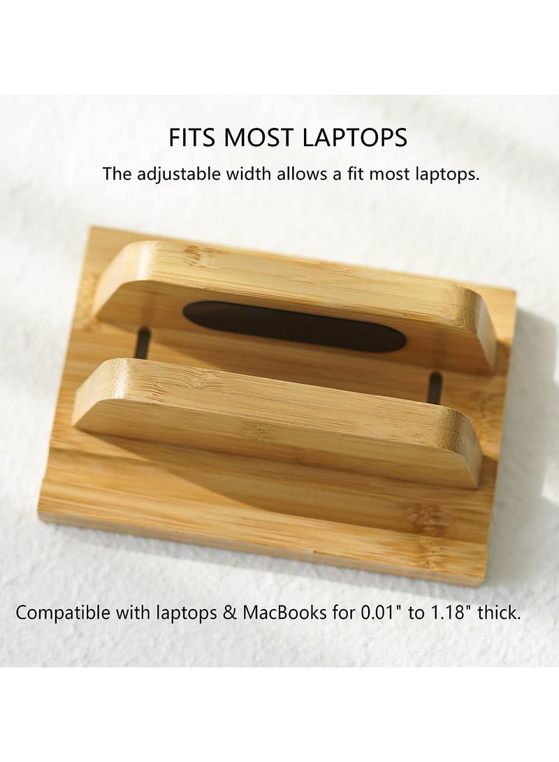 حامل لابتوب عمودي للمكتب من روكدير - حامل لابتوب من الخيزران مع قاعدة قابلة للتعديل 0 انش الى 1.2 انش، يناسب جميع اجهزة ماك بوك سيرفس سامسونج اتش بي ديل كروم بوك، خيزران طبيعي - Image 2