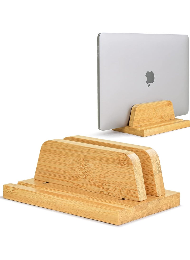 حامل لابتوب عمودي للمكتب من روكدير - حامل لابتوب من الخيزران مع قاعدة قابلة للتعديل 0 انش الى 1.2 انش، يناسب جميع اجهزة ماك بوك سيرفس سامسونج اتش بي ديل كروم بوك، خيزران طبيعي - Image 1